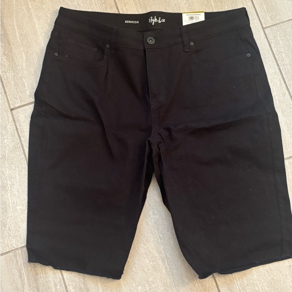Style & Co black denim Bermuda shorts size 14 NWT